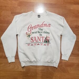 Vintage 90s USA Made Christmas Grandma Next Best Thing To Santa Sweatshirt 2XL